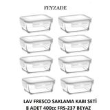 Lav Fresco 8 Parça 400 cc Kilitli Cam Saklama Kabı Beyaz Kapaklı Çok Amaçlı Kullanım (FRS-237)