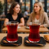 Lav Nez 12 Parça Çay Bardağı (Siyah Porlen Tabak) - 12 Adet - 155 ml