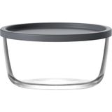 Lav Round Cam Saklama Kabı Tekli Orta Boy 800 ml Yuvarlak Gri Plastik Kapaklı (Sunum Kasesi) - Şeffaf - Gri