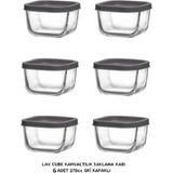 Lav Saklama Kabı Cam Kahvaltılık 6 Lı - Saklama Seti Gri 270 cc - 270 ml