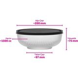 Lav Tokyo Cam Saklama Kabı Tekli Büyük Boy 1,5 L Siyah Plastik Kapaklı (Hazırlık / Sunum Kasesi ) - Şeffaf