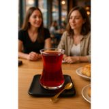 LAV ZEN 12 Parça Çay Bardağı Seti (Porselen Siyah Tabak)