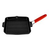 Lava 24x24 cm Kırmızı Döküm Kare Silikon Tel Saplı Sığ Izgara Tavası