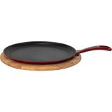 Lava 26 CM Bordo Döküm Demir Yekpare Saplı Kayın Servis Ahşabı Yuvarlak Pizza Krep Pankek Tavası