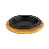 Lava 28x20 cm Siyah Döküm Oval Döner Kebap Tabağı Kayın Servis Ahşabı