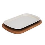 Lava 32x20 CM Döküm Dikdörtgen Servis Tabağı ve Kayın Servis Ahşabı