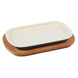 Lava 32x20 cm Krem Ahşap Altlıklı Döküm Demir Servis Tabağı