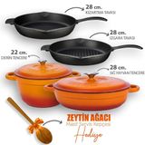 Lava 4X New Heritage Serisi 28 cm Turuncu Döküm Demir Tencere Seti