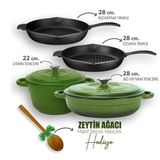Lava 4X New Heritage Serisi 28 cm Yeşil Döküm Demir Tencere Seti