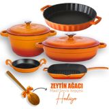 Lava 5X New Heritage Serisi Turuncu Döküm Demir Tencere & Tava Seti
