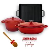 Lava 6X New Heritage Serisi Döküm Demir Kırmızı Tencere Tava Seti