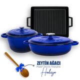 Lava 6X New Heritage Serisi Döküm Demir Mavi Tencere Tava Seti
