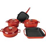 Lava Chef 8 Parça Döküm Kırmızı Pişirme Seti Emaye Kaplama Derin Tencereler 28 cm