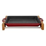 Lava Dikdörtgen Izgara Tavası Kayın Servis Ahşabı Döküm Yekpare Çift Kulplu 26x32 CM Bordo - LV ECO GT 2632 T3 K4 BR