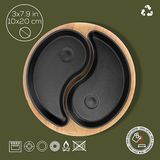 Lava Döküm 10x20 CM Damla Formlu 2'li Set Yingyang Fajita Tabağı ve Kayın Servis Ahşabı LV FT Ying Yang