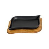 Lava Döküm 13x19 CM Dikdörtgen Servis Tabağı ve Ahşap Altlığı LV HRC 067 AH 067 PL