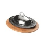 Lava Döküm 28x20 CM Oval Döner Kebap Tabağı Bakır Dövme Formlu Kapak ve Kayın Servis Ahşabı LV ECO O DNR 2820 K4 K8