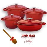 Lava Döküm 4x New Heritage Serisi Kırmızı Döküm Demir Tencere Seti - 28 cm - 28cm