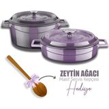 Lava Döküm 5 Parça Mor Tencere Seti Emaye Kaplama ile 24 cm Ebatlarında Şık Tasarım