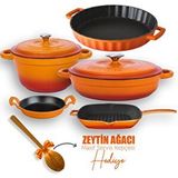 Lava Döküm 5X New Heritage Serisi Turuncu Döküm Demir Tencere ve Tava Seti