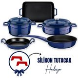 Lava Döküm 5x Trendy Serisi 8 Parça Tencere & Tava Seti Mavi Emaye Kaplamalı Kolay Temizlenir