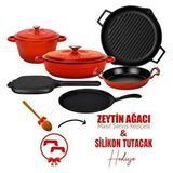 Lava Döküm 6x Trendy Serisi 9 Parça Tencere ve Tava Seti Kırmızı