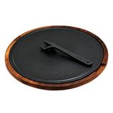 Lava Döküm Ahşap Ve Döküm Demir Hot Plate Servis Tahtası. Çap 34cm. Kahverengi