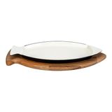 Lava Döküm Balık Tabağı Döküm Demir Yekpare Kulplu Kayın Servis Ahşabı 20x32 CM Sable Mavi LV BT 2032 T8 SB K4 B