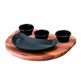 Lava Döküm Böbrek Formlu Fajita Tabağı Kayın Servis Ahşabı Ölçü 10x20cm. ( Sos Kapları Dahil Değildir.)