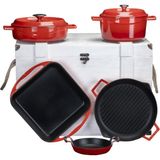 Lava Döküm Çeyiz Seti Beyaz Ahşap Sandık Hediyeli - 24 cm - Kırmızı