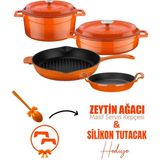Lava Döküm Çeyiz Seti - Mutfakta Uzun Yıllar Güvenle Kullanım Turuncu