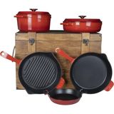 Lava Döküm Çeyiz Seti Naturel Ahşap Sandık Hediyeli - 28 cm - Kırmızı