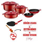 Lava Döküm Çeyiz Seti - Sağlıklı Ve Uzun Ömürlü Mutfak Seti Kırmızı