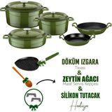 Lava Döküm Çeyiz Seti - Sağlıklı Ve Uzun Ömürlü Mutfak Seti Yeşil