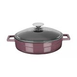 Lava Döküm Çok Amaçlı Yayvan Tencere. Glaze Serisi Çap(Ø)24Cm. - Kırmızı Mor