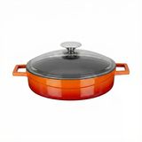 Lava Döküm Çok Amaçlı Yayvan Tencere. Glaze Serisi Çap(Ø)24Cm. - Kırmızı Turuncu