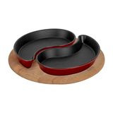 Lava Döküm Damla Formlu 2'li Set Yingyang Fajita Tabağı Kayın Servis Ahşabı Ölçü 10x20 CM LV FT Yıng Yang BR