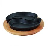 Lava Döküm Damla Formlu 2'Li Set Yingyang Fajita Tabağı Kayın Servis Ahşabı Ölçü 10X20cm.