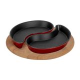 Lava Döküm Damla Formlu 2'Li Set Yingyang Fajita Tabağı Kayın Servis Ahşabı Ölçü 10X20cm.-Bordo