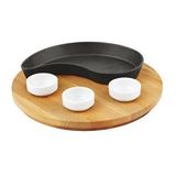Lava Döküm Damla Formlu Yingyang Fajita Tabağı Kayın Servis Ahşabı Ölçü 10x20cm. (bu Ürüne Sos Kapları Dahil Değildir) Siyah