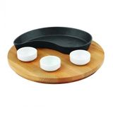 Lava Döküm Damla Formlu Yingyang Fajita Tabağı Kayın Servis Ahşabı Ölçü 10x20cm. (Bu ürüne sos kapları dahil değildir)