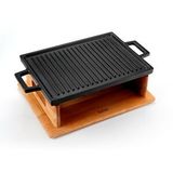 Lava Döküm Dikdörtgen Çift Yön Izgara Hot Plate Döküm Demir Yekpare Çift Kulplu Kayın Servis Ahşabı Ölçü 22x30cm.(isıtıcı Dahil De Siyah