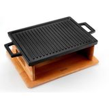 Lava Döküm Dikdörtgen Çift Yön Izgara Hot Plate Döküm Demir Yekpare Çift Kulplu Kayın Servis Ahşabı Ölçü 22x30cm.(Isıtıcı dahil değildir.) - 1 Adet