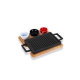 Lava Döküm Dikdörtgen Çift Yön Izgara Ve Düz Yüzey Hot Plate Kayın Servis Ahşabı Ölçü 22x15cm. (sos