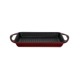 Lava Döküm Dikdörtgen Izgara Tavası Döküm Demir Yekpare Çift Kulplu 26X32 Cm Bordo