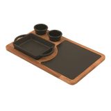 Lava Döküm Dikdörtgen Kulplu Ahşap ve Döküm Demir Servis Tabağı 12x15 cm