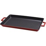 Lava Döküm Dikdörtgen Metal Kulplu Izgara Tava 26x32 cm Kırmızı Emaye Kaplama Derin Tencere