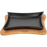 Lava Döküm Dikdörtgen Servis Tabağı Ve Ahşap Altlığı. Ölçü 13 X 17 Cm