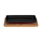 Lava Döküm Dikdörtgen Servis Tabağı ve Kayın Ahşap Altlık 30×15 CM Bordo LV ECO ST 3015 K4 BR