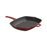 Lava Döküm Izgara Tava 26 x 32 cm Kırmızı Metal Saplı 3 Kat Emaye Kaplamalı Döküm Demir